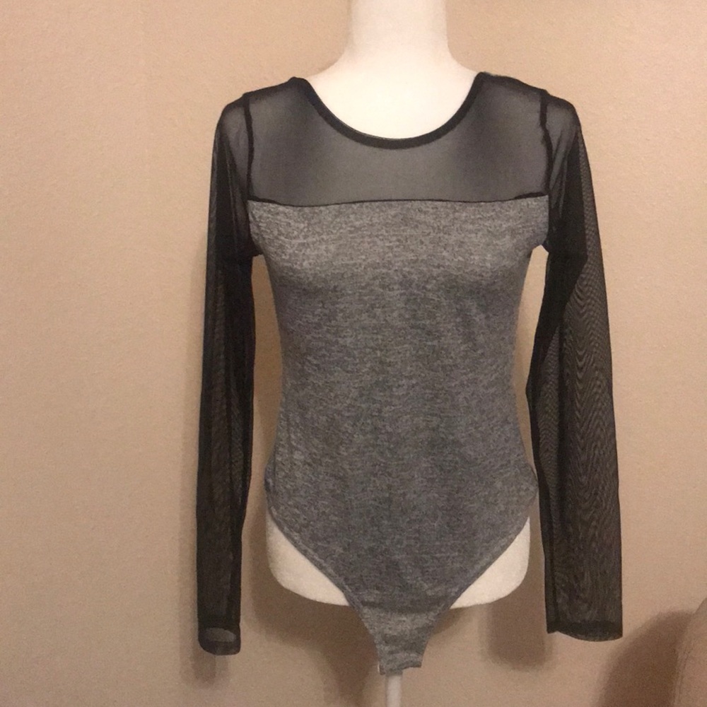 Sheer black and grey top, low cut back